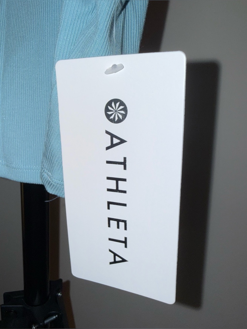 Athleta light blue ribbed crop top w/ unique double-strap detailing, size S, NWT - Picture 2 of 5